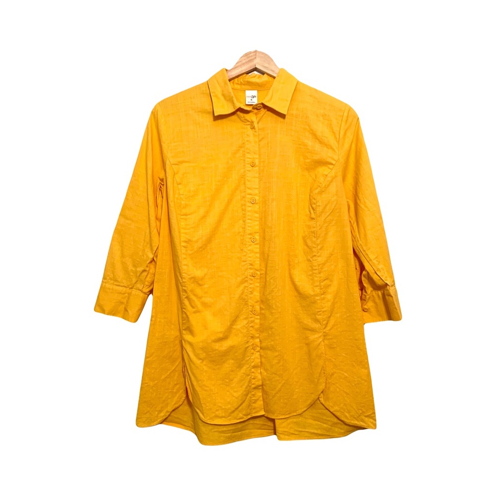 East 5th Yellow 100% Cotton Button Down Shirt Top 3/4 Sleeve Size Small Summer